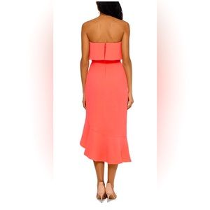 XSCAPE Womens Coral Sleeveless Sweetheart Neckline Midi Cocktail Hi-Lo Dress